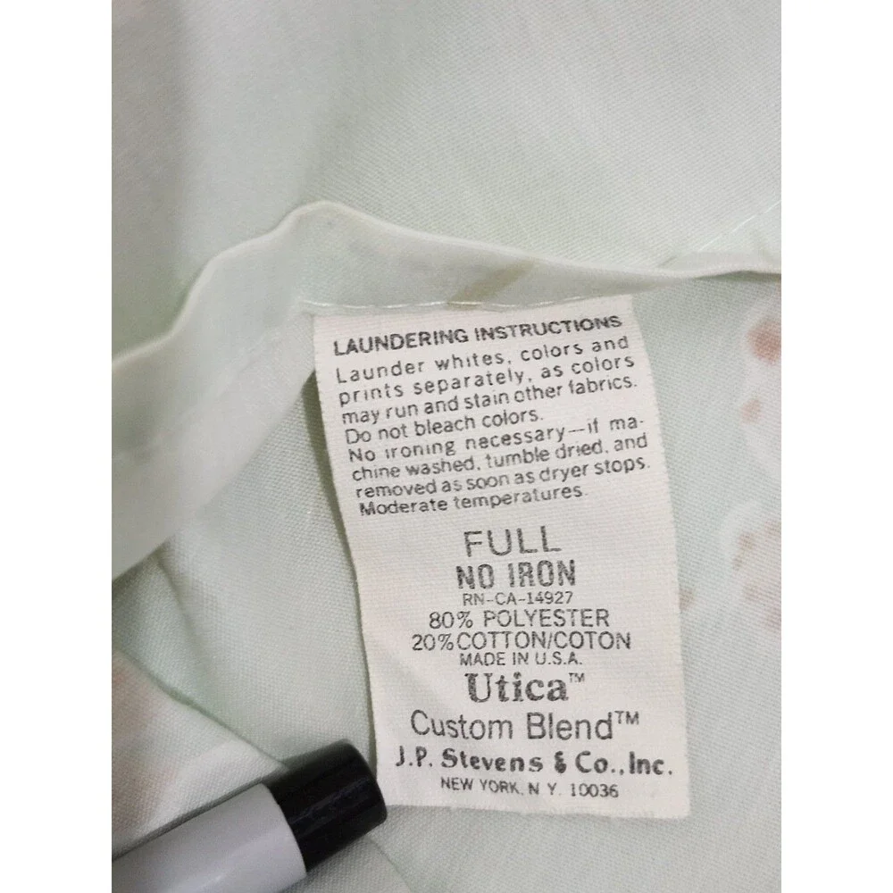 Vintage J.P. Stevens floral full flat sheet ruffle lace mint green 82x94